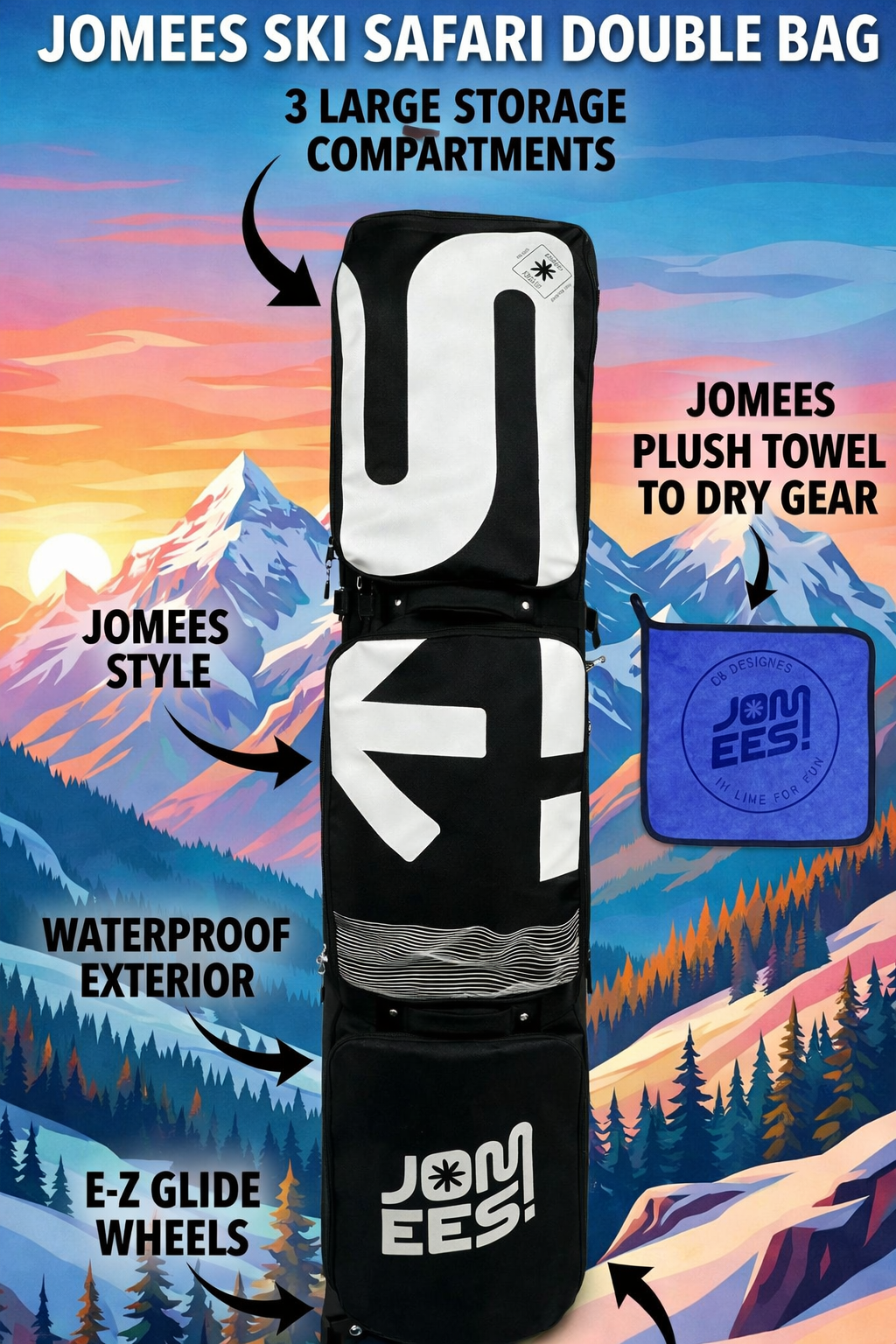 Jomees Double Padded Waterproof Roller Ski Bag